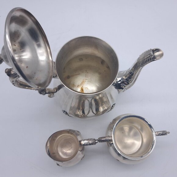 King's Plate Silver Plated Tea Set: Teapot, Creamer, Sugar Bowl & Platter - Picture 8 of 11